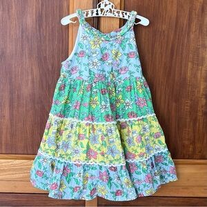 Haute Hippie Girls' Floral Tiered Sundress Green, Yellow & Light Blue 3T
